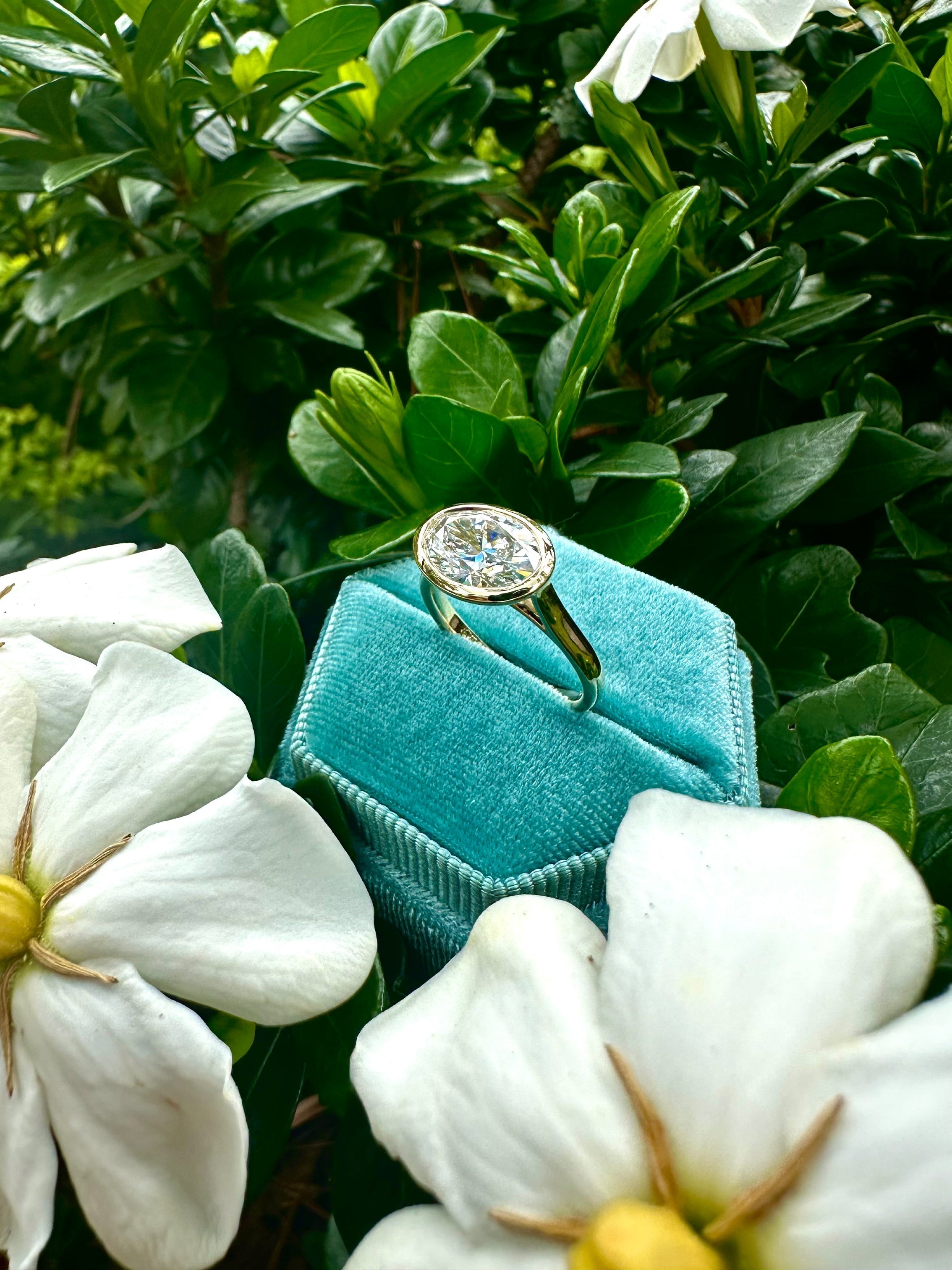 Yellow Gold Ring with Oval Cut Diamond Set East to West