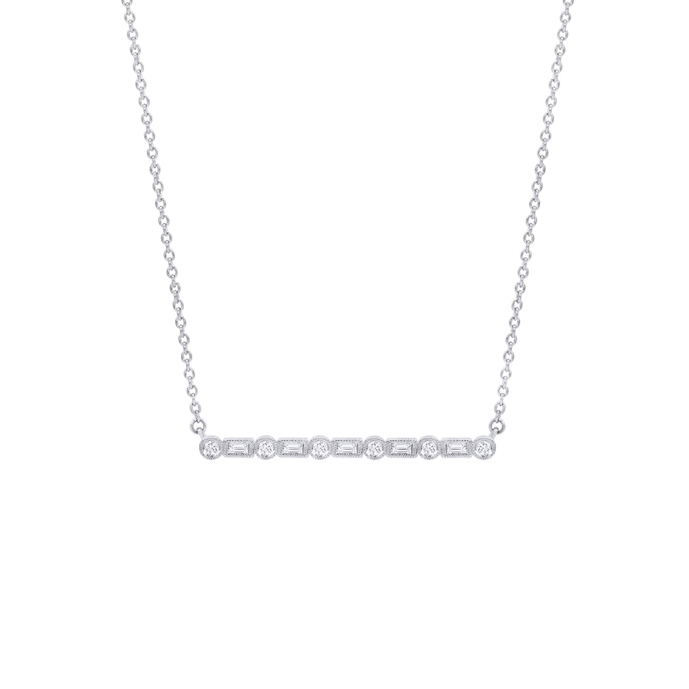 0.17 Carat Milgrain Diamond Bar Necklace in 14K White Gold