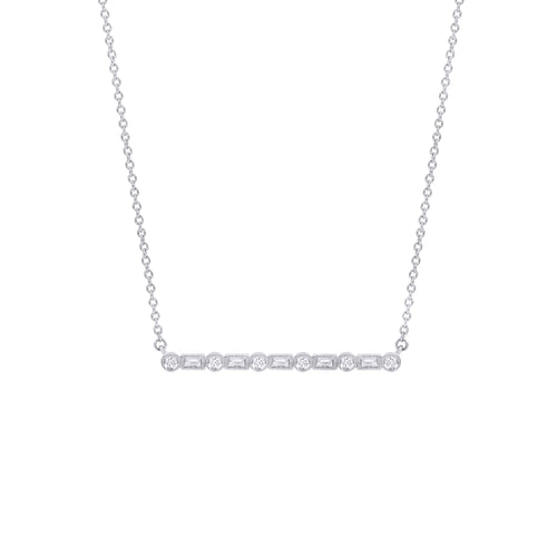 0.17 Carat Milgrain Diamond Bar Necklace in 14K White Gold