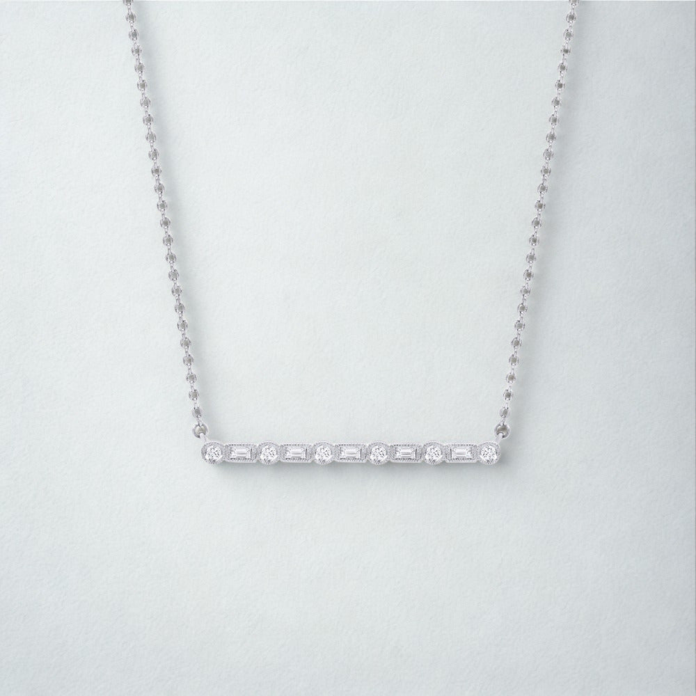 0.17 Carat Milgrain Diamond Bar Necklace in 14K White Gold