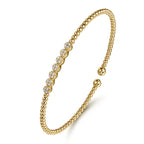 Pre-owned | 14K Yellow Gold Bujukan Bead and Cluster Diamond Bangle