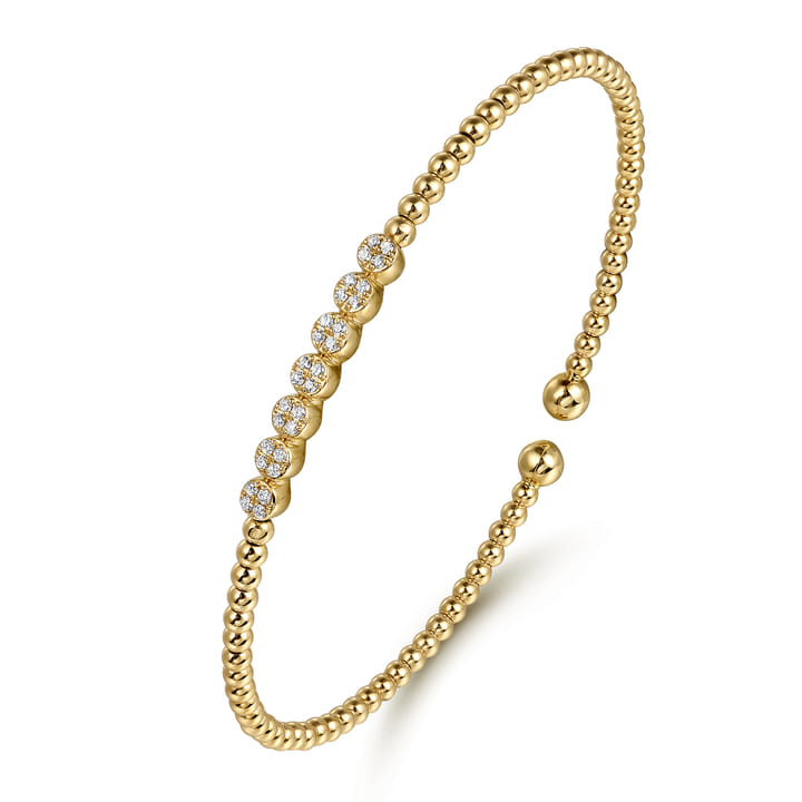 Pre-owned | 14K Yellow Gold Bujukan Bead and Cluster Diamond Bangle
