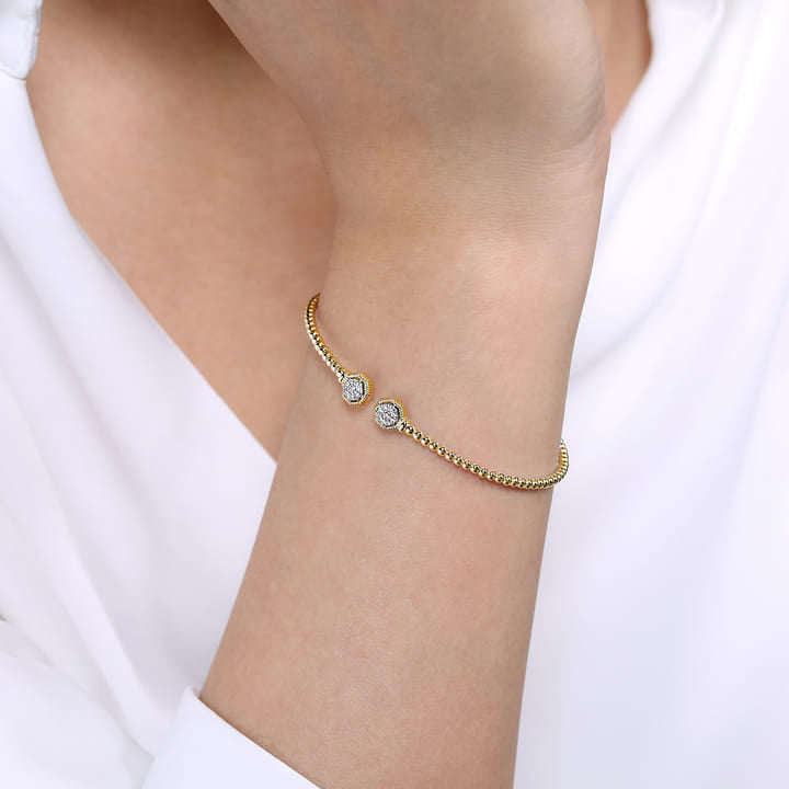 Pre-owned | 14K Yellow Gold Bujukan Diamond Hexagon Split Bangle