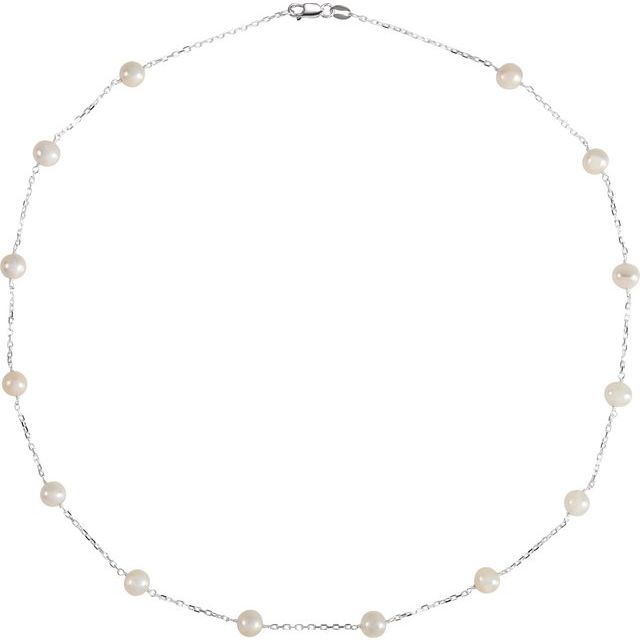 Sterling Silver Cultured White Freshwater Pearl 14-Station 18" Necklace