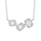 0.22 Carat Emerald Cut Diamond Halo Necklace in 14K White Gold