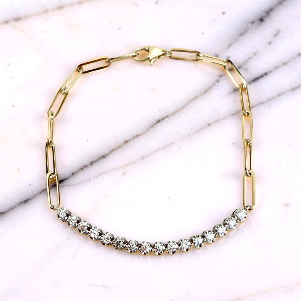 14KWY Paperclip Diamond Bracelet 7''