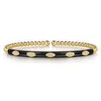 Pre-owned | Enamel - 14K Yellow Gold Bujukan Beads and Diamond Split Bangle with Black Enamel