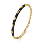 Pre-owned | Enamel - 14K Yellow Gold Bujukan Beads and Diamond Split Bangle with Black Enamel