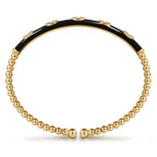 Pre-owned | Enamel - 14K Yellow Gold Bujukan Beads and Diamond Split Bangle with Black Enamel