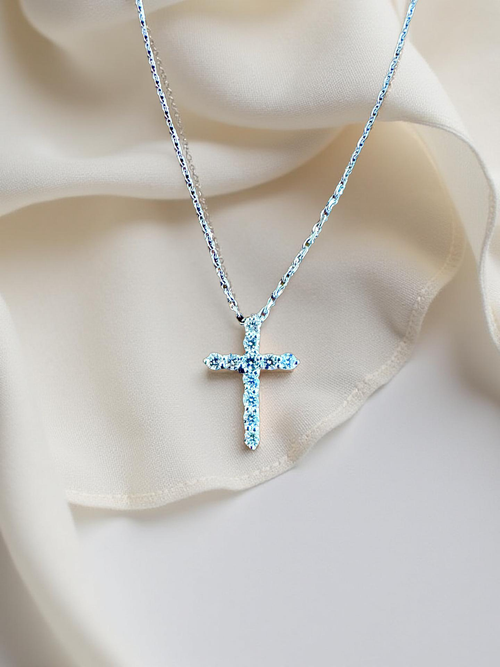 14K White Gold Natural Diamond Cross Necklace – 0.35ct Total Weight