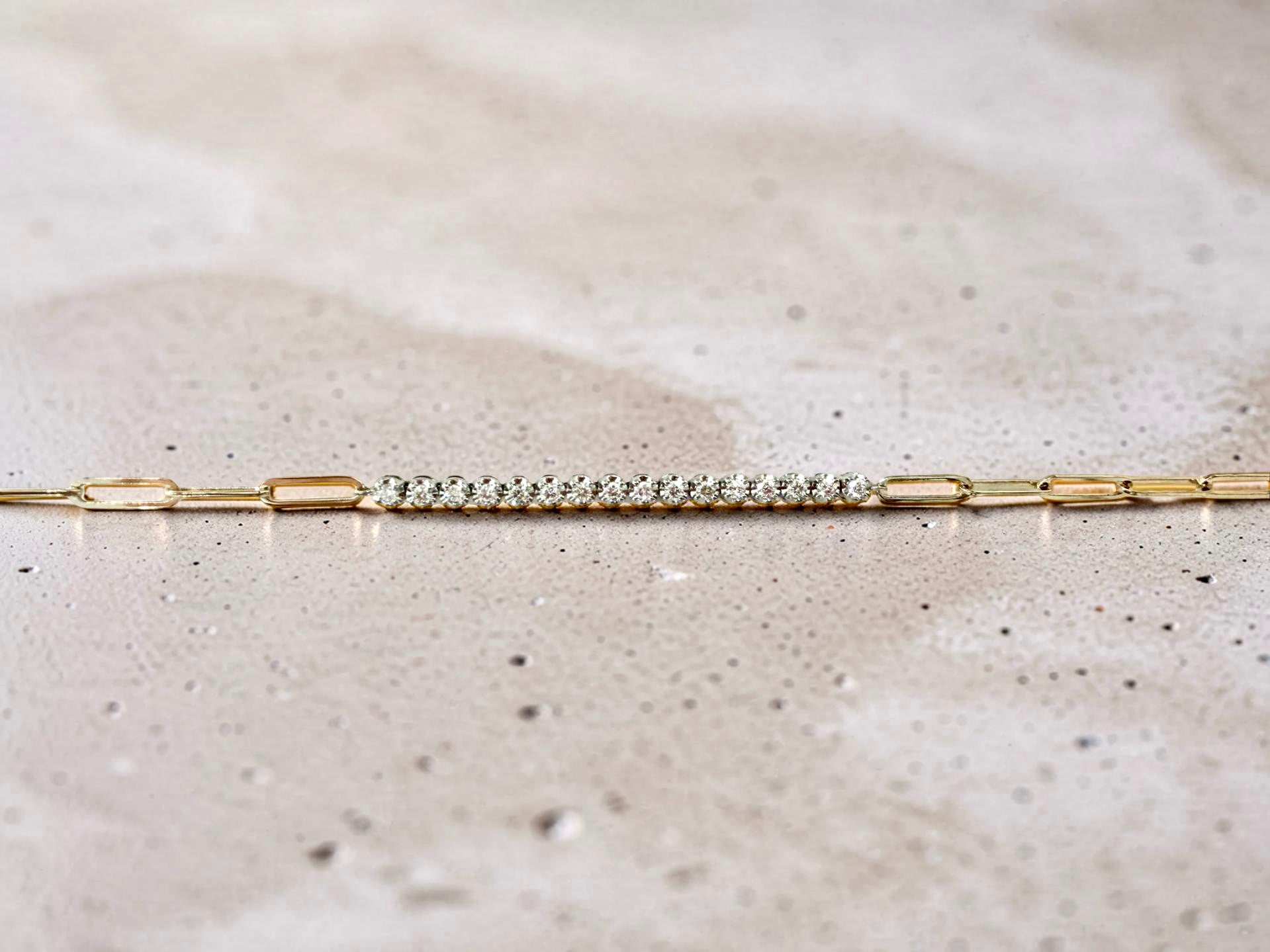 14KWY Paperclip Diamond Bracelet 7''