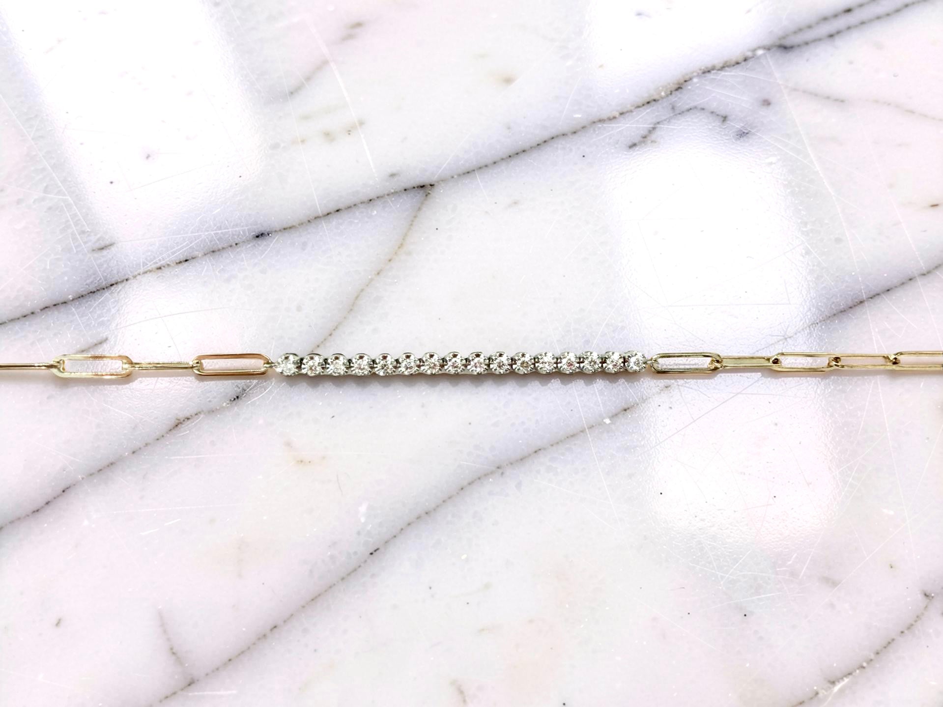 14KWY Paperclip Diamond Bracelet 7''
