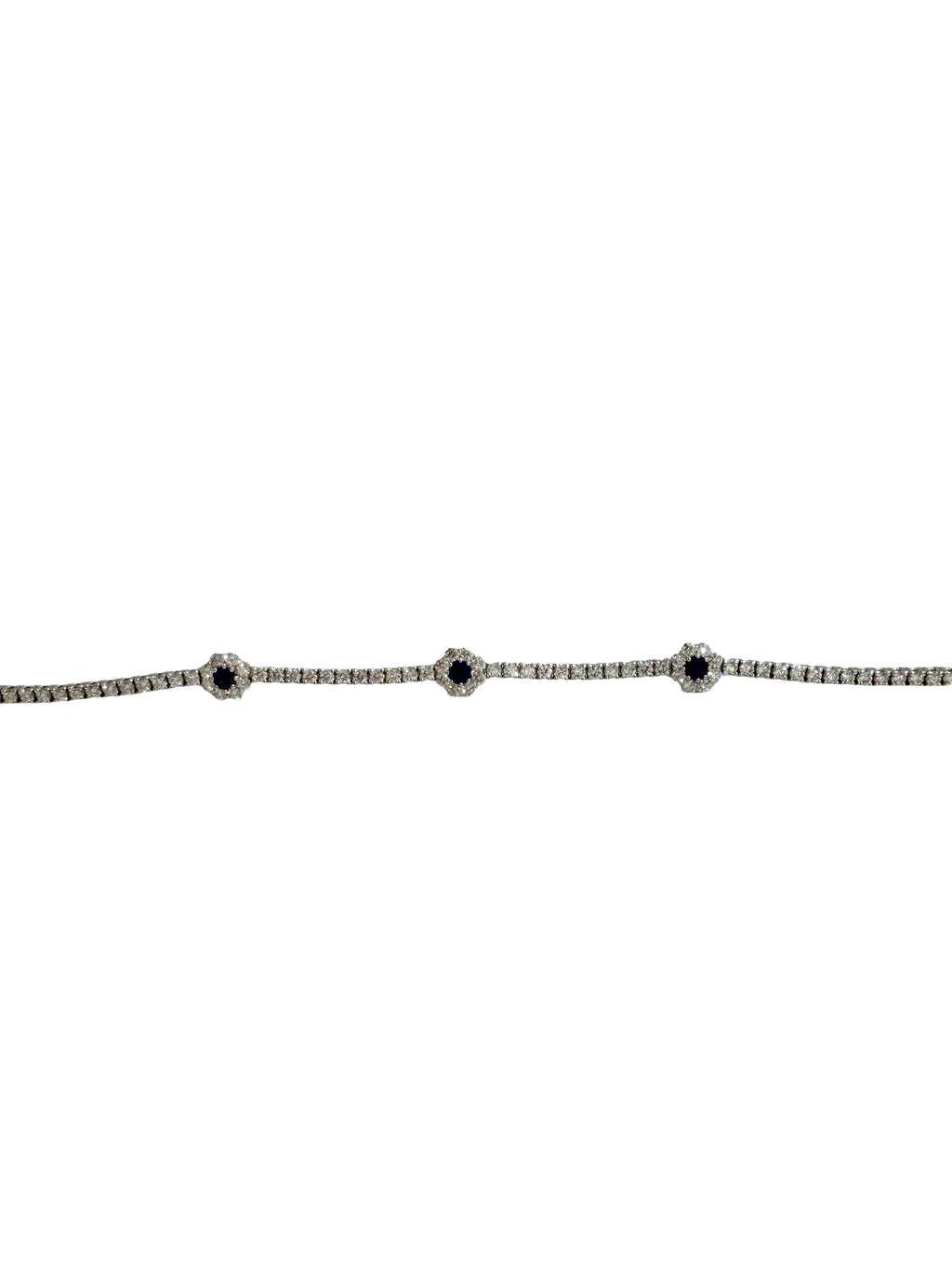 14KW Gold Sapphire and Diamond Flower Tennis Bracelet