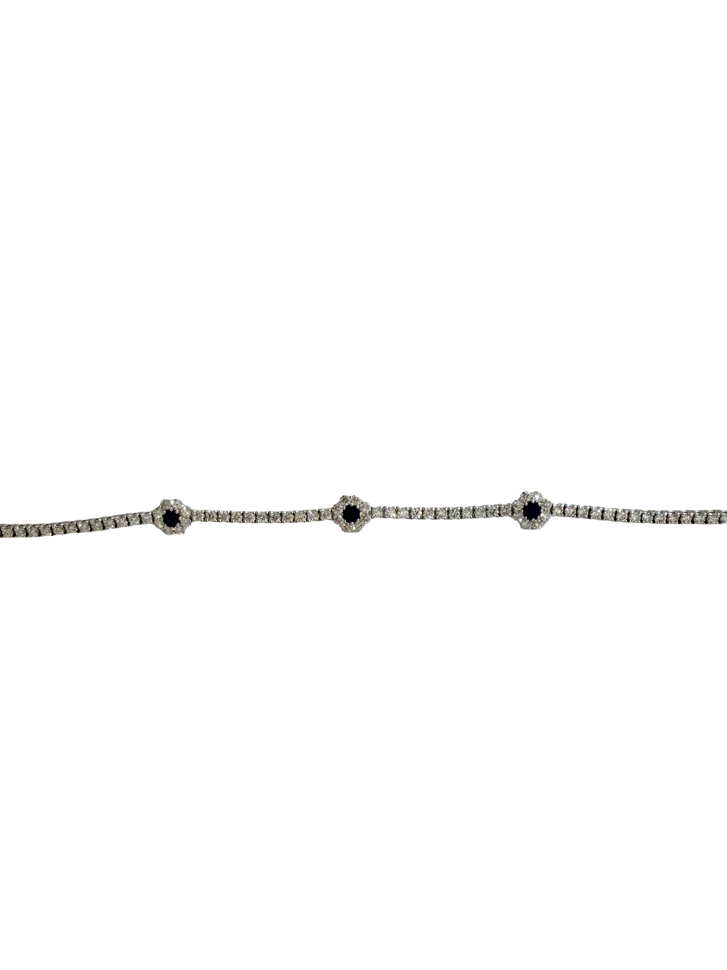 14KW Gold Sapphire and Diamond Flower Tennis Bracelet