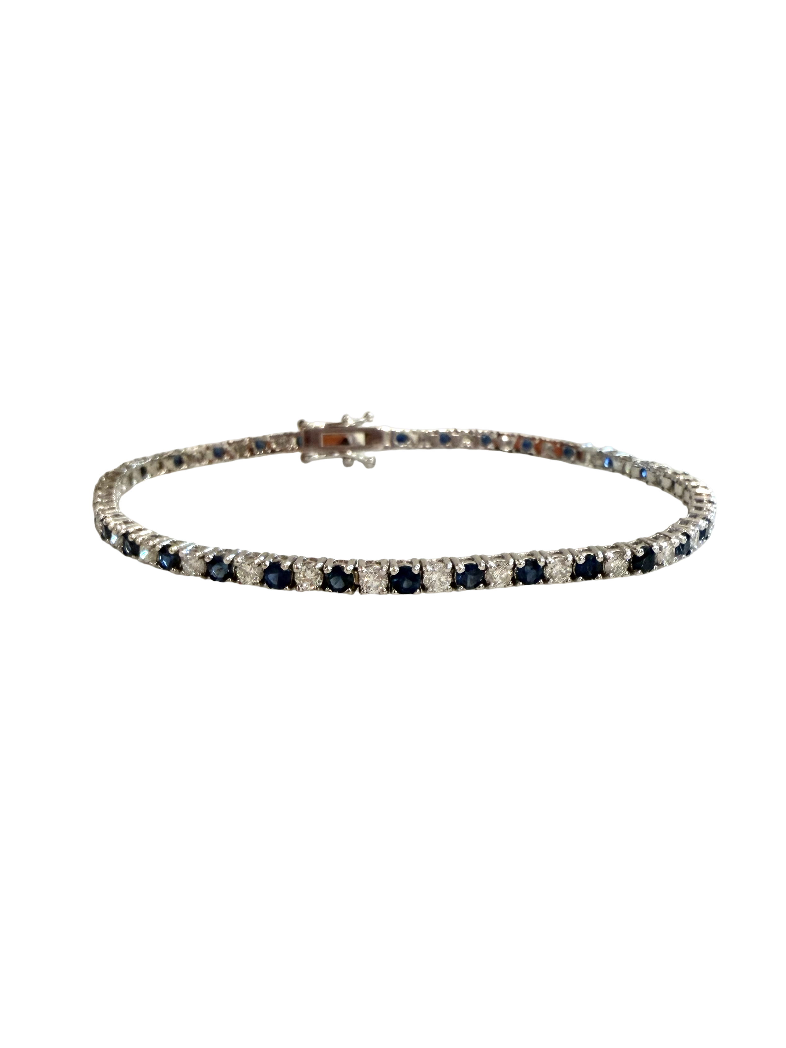 14K White Gold Sapphire and Diamond Bracelet 7''