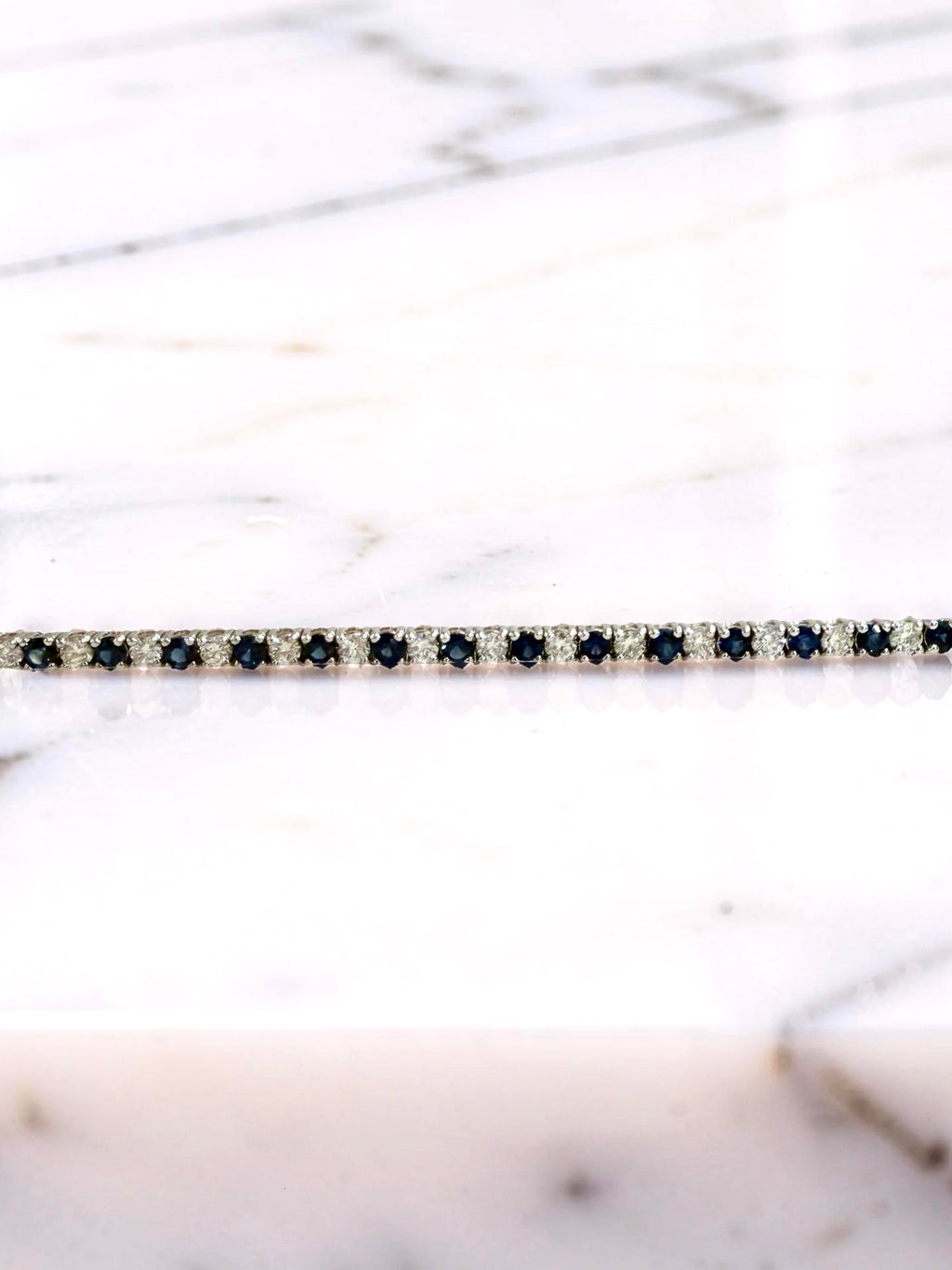 14K White Gold Sapphire and Diamond Bracelet 7''