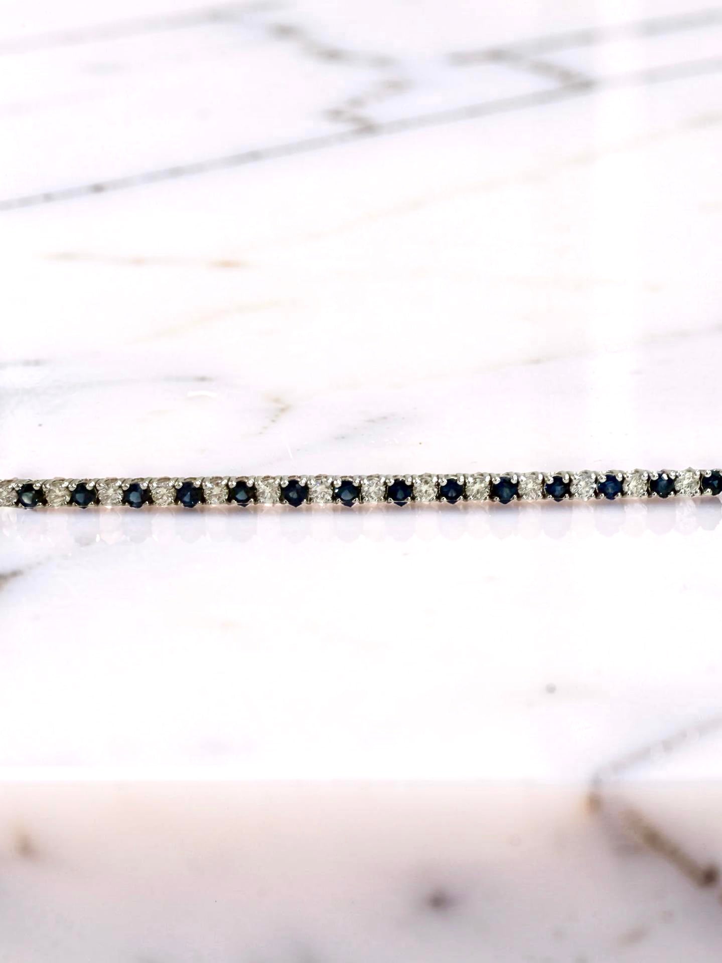 14K White Gold Sapphire and Diamond Bracelet 7''