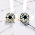 14KW Gold Sapphire & Diamond Flower Stud Earrings