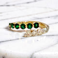 Emerald and Diamond Bypass Ring