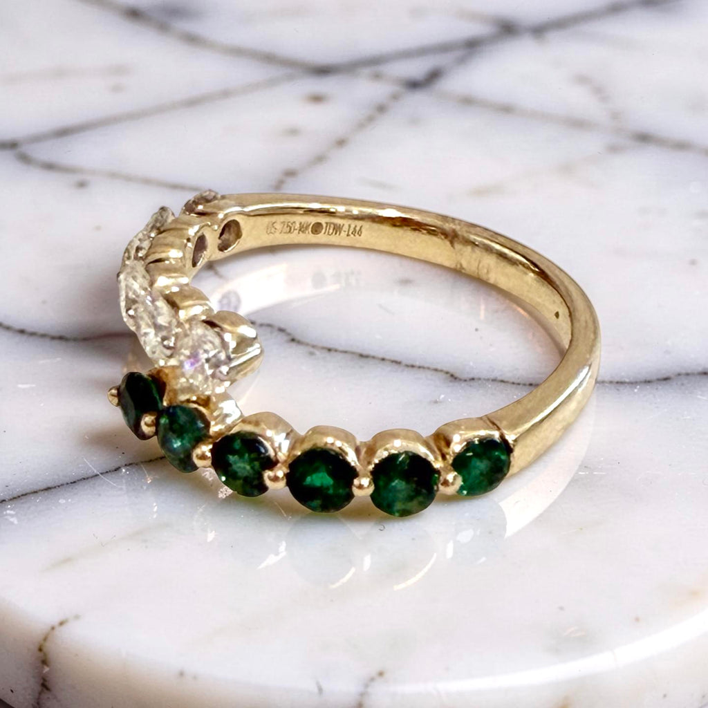Emerald and Diamond Bypass Ring