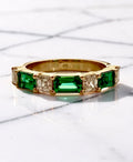 Lab Grown Emerald & Asscher Cut Diamond Band Ring in 14K Yellow Gold