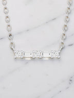 0.12 Carat Mixed Diamond Bar Necklace in 14K White Gold