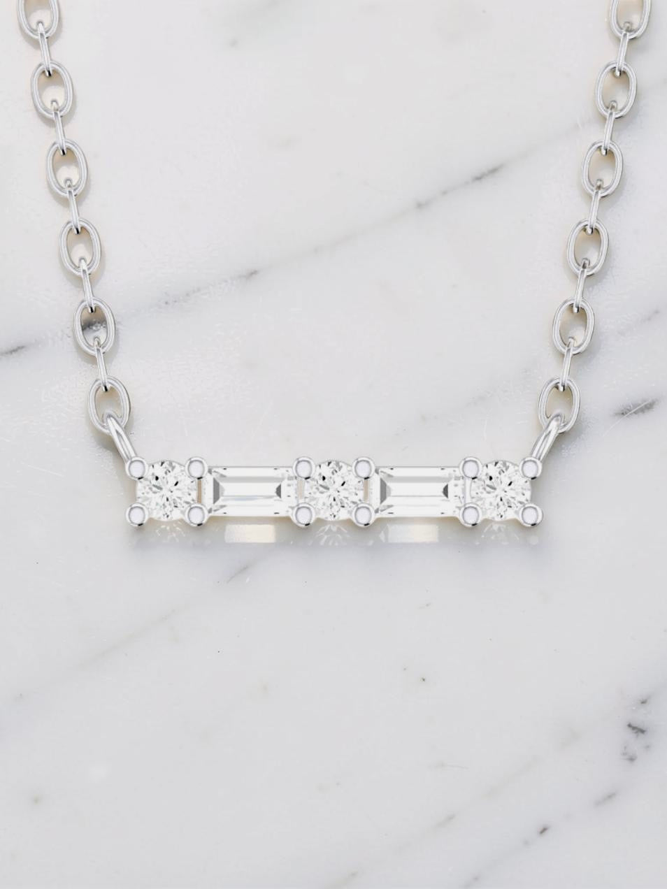 0.12 Carat Mixed Diamond Bar Necklace in 14K White Gold