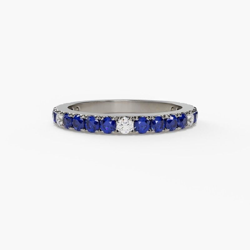 Blue Sapphire & Diamond Birthstone Band