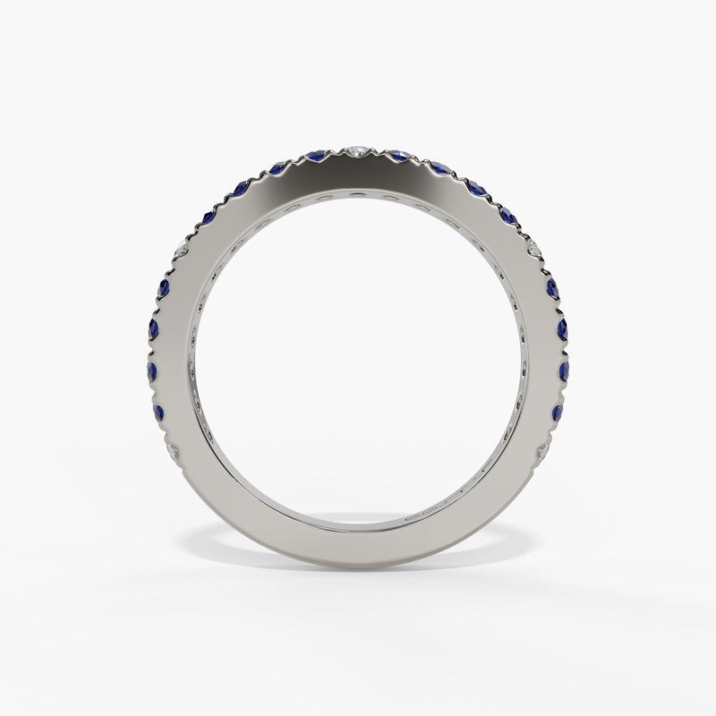 Blue Sapphire & Diamond Birthstone Band
