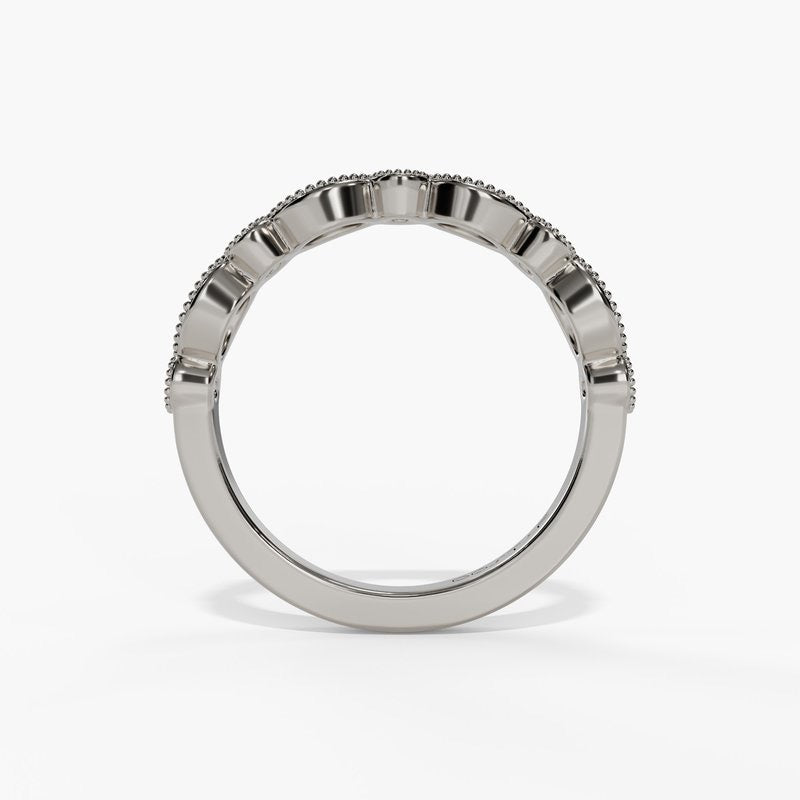 Milgrain Marquise Round Diamond Band Blue Sapphire