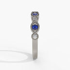 Milgrain Marquise Round Diamond Band Blue Sapphire