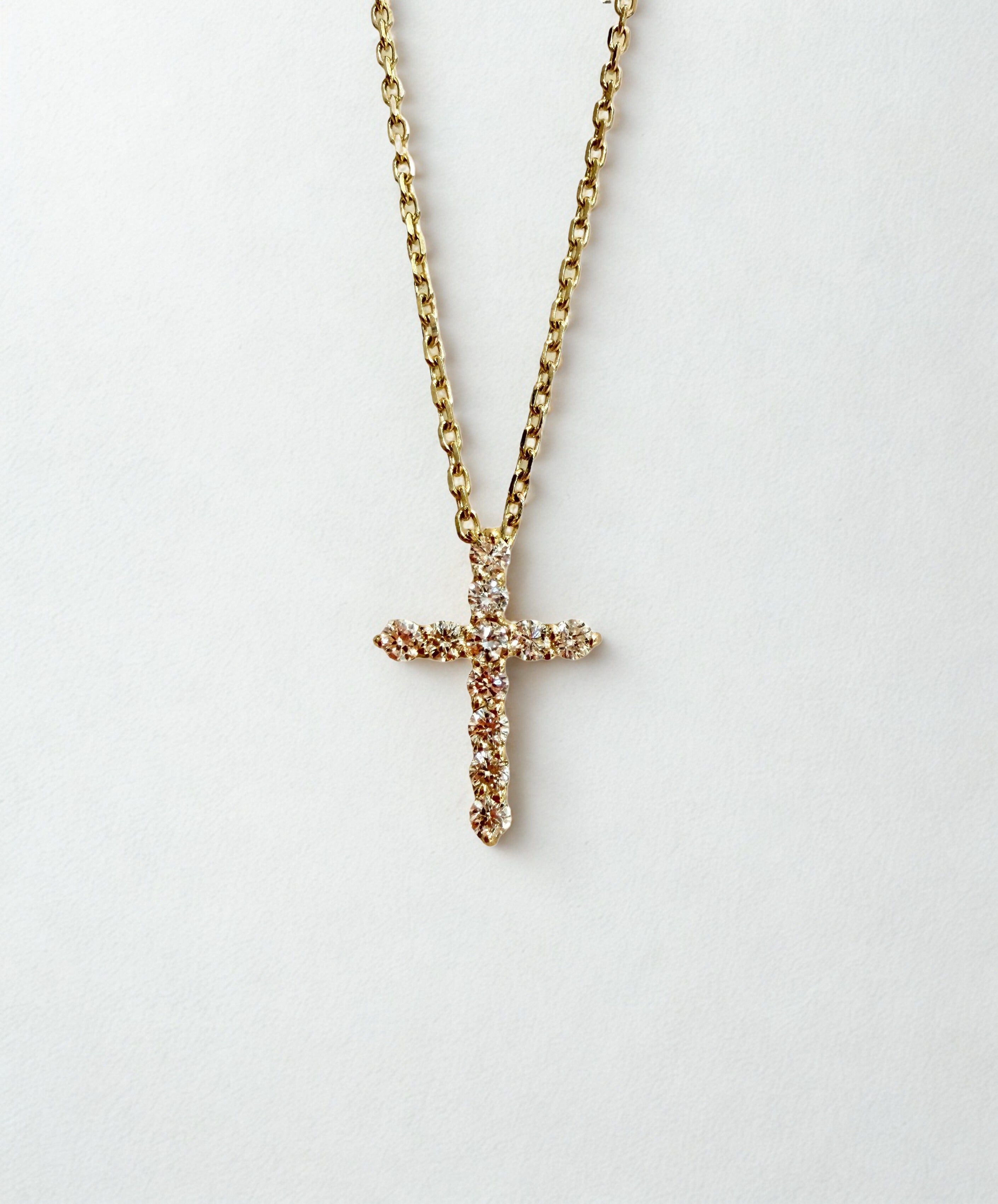 14K Yellow Gold Natural Diamond Cross Necklace