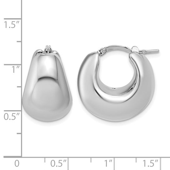 Sterling Silver Rhodium-Plated Polished Puffed Hoop Earrings – Made in Italy