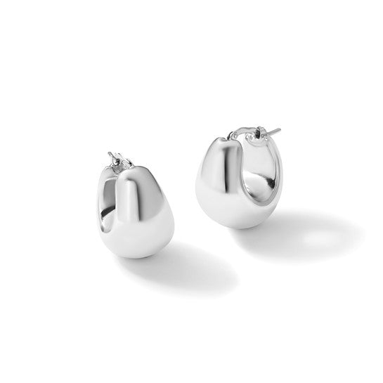 Sterling Silver Rhodium-Plated Polished Puffed Hoop Earrings – Made in Italy