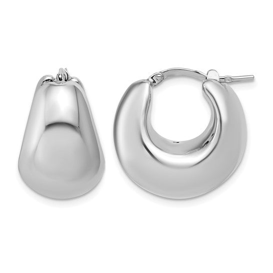 Sterling Silver Rhodium-Plated Polished Puffed Hoop Earrings – Made in Italy