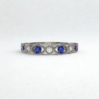 Milgrain Marquise Round Diamond Band Blue Sapphire