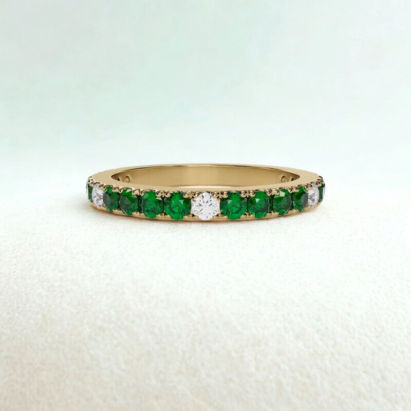 Emerald & Diamond Birthstone Band