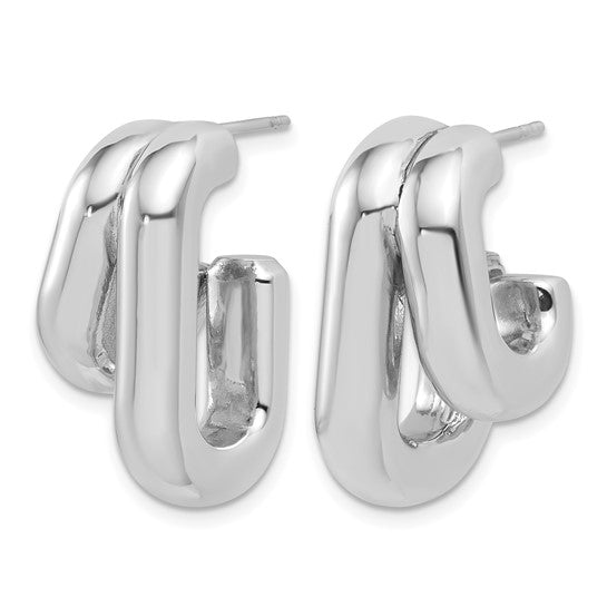 Sterling Silver Polished Fancy Post J-Hoop Earrings