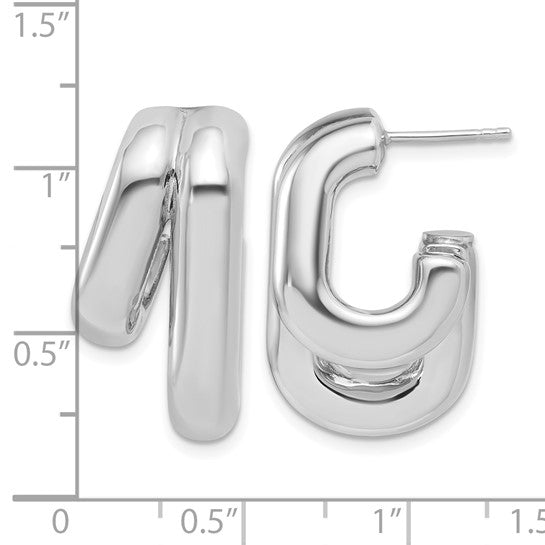 Sterling Silver Polished Fancy Post J-Hoop Earrings