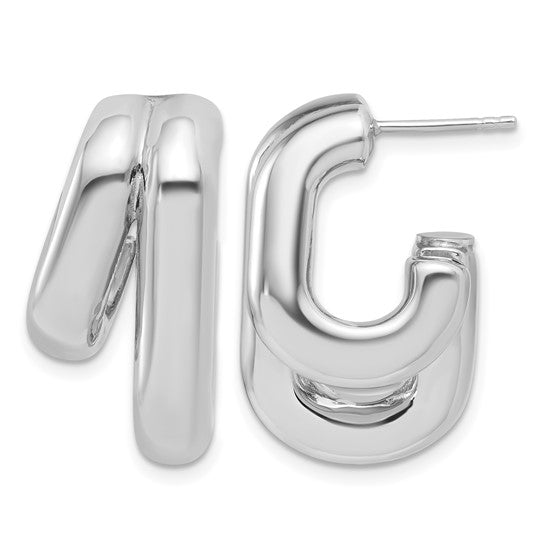 Sterling Silver Polished Fancy Post J-Hoop Earrings