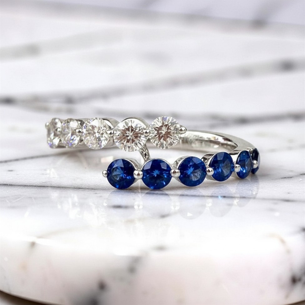 Open Sapphire & Diamond Bypass Ring