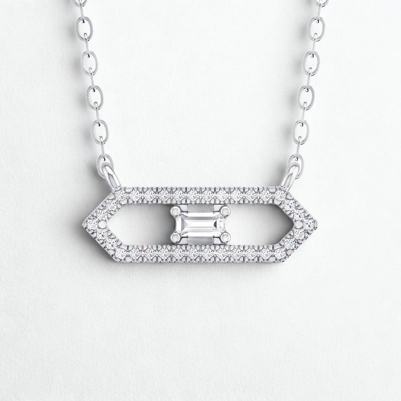 0.12 Carat Geometric Diamond Necklace in 14K White Gold