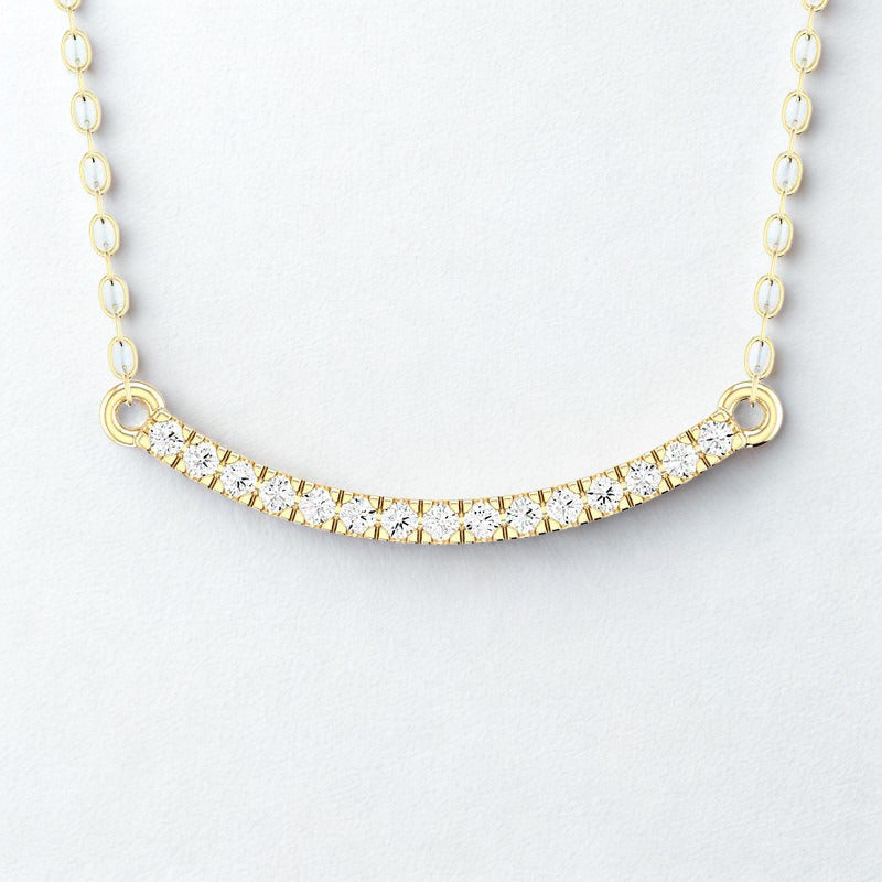 0.12 Carat Curved Diamond Bar Necklace in 14K Yellow Gold