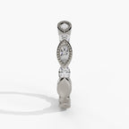 Milgrain Marquise and Round Diamond Stackable 14KW Wedding Band