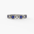 Milgrain Marquise Round Diamond Band Blue Sapphire