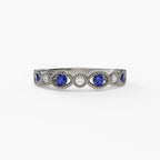 Milgrain Marquise Round Diamond Band Blue Sapphire