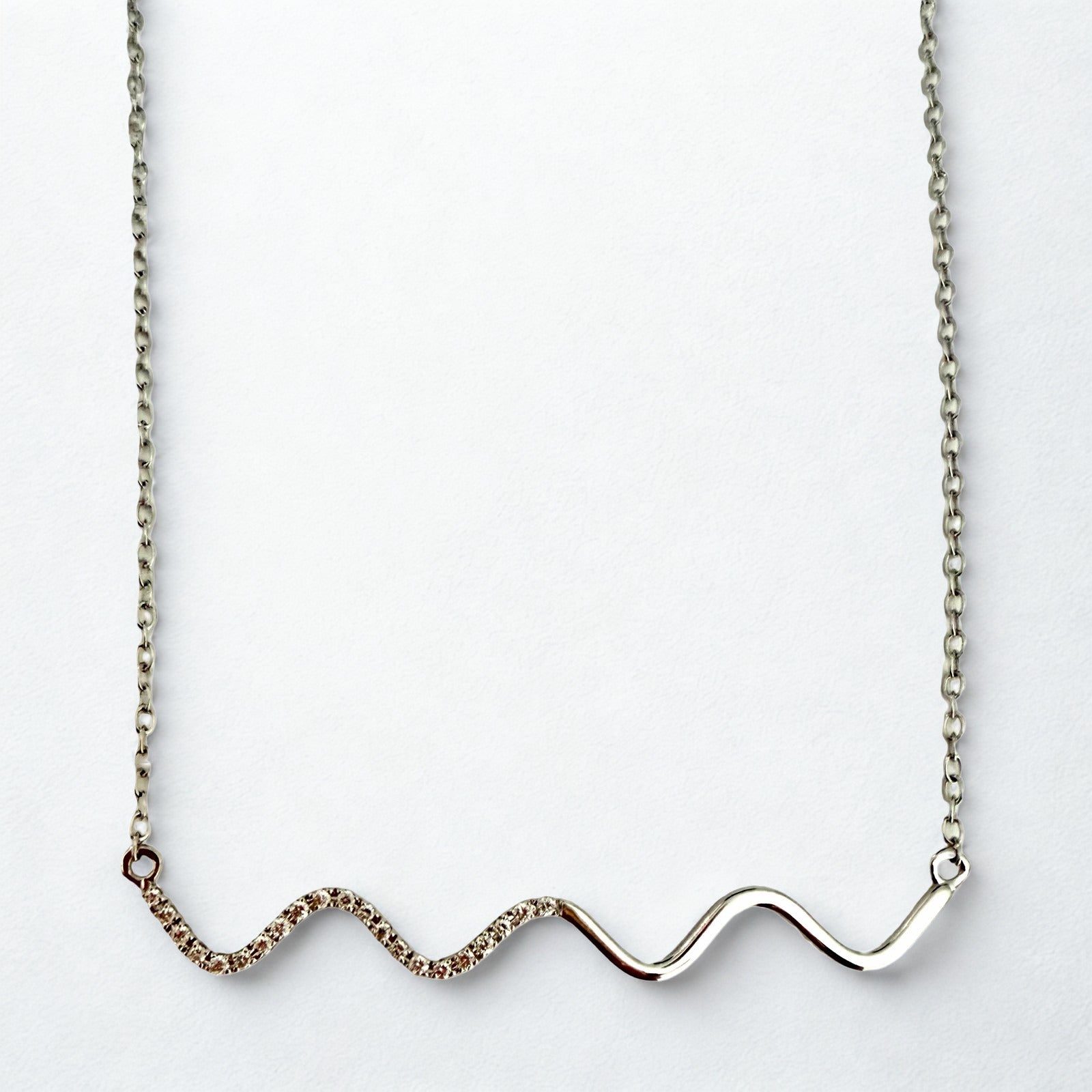 0.10 Carat Diamond Wave Necklace in 14K White Gold