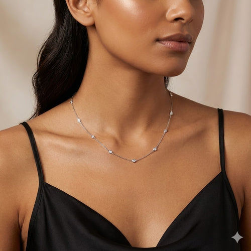 14K White Gold Diamonds by the Yard Necklace – 0.90 CTW