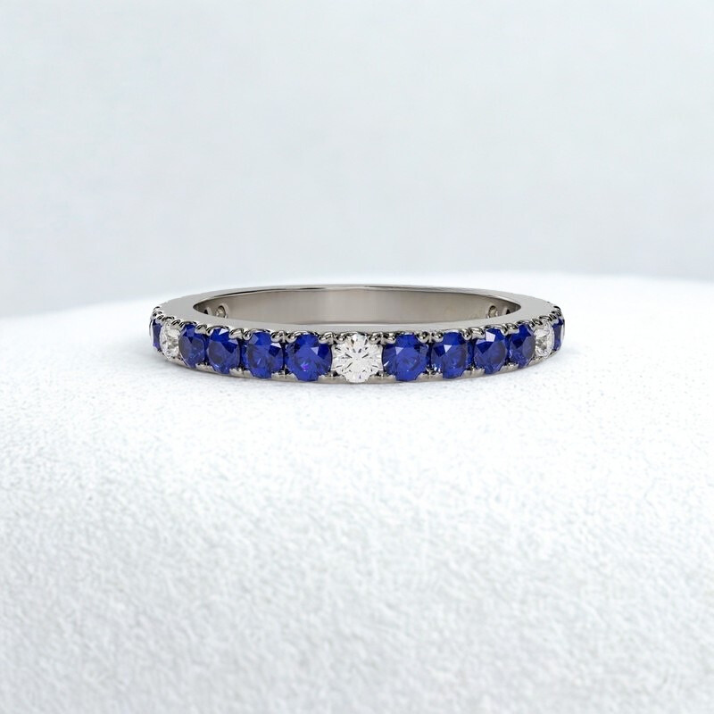 Blue Sapphire & Diamond Birthstone Band