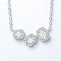 0.22 Carat Emerald Cut Diamond Halo Necklace in 14K White Gold